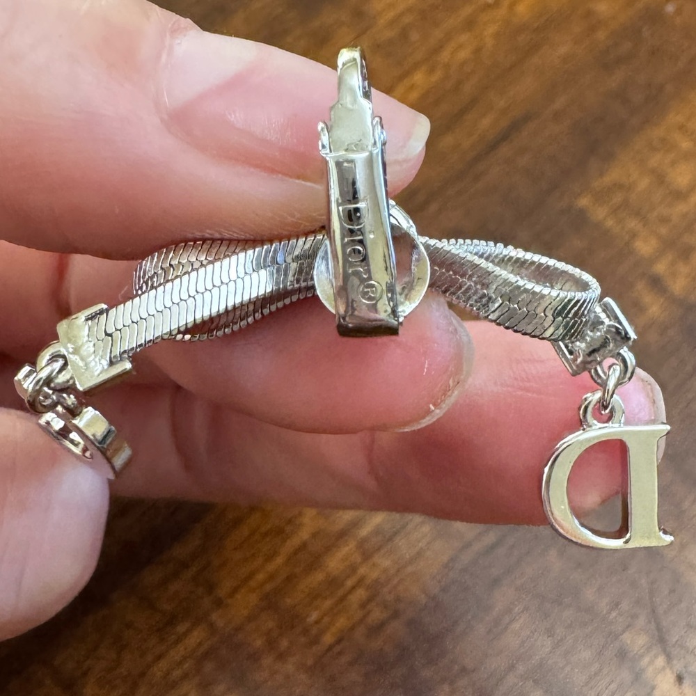 Christian Dior CD Silver Bow Dangle Monogram Earrings RARE! - Picture 4 of 8